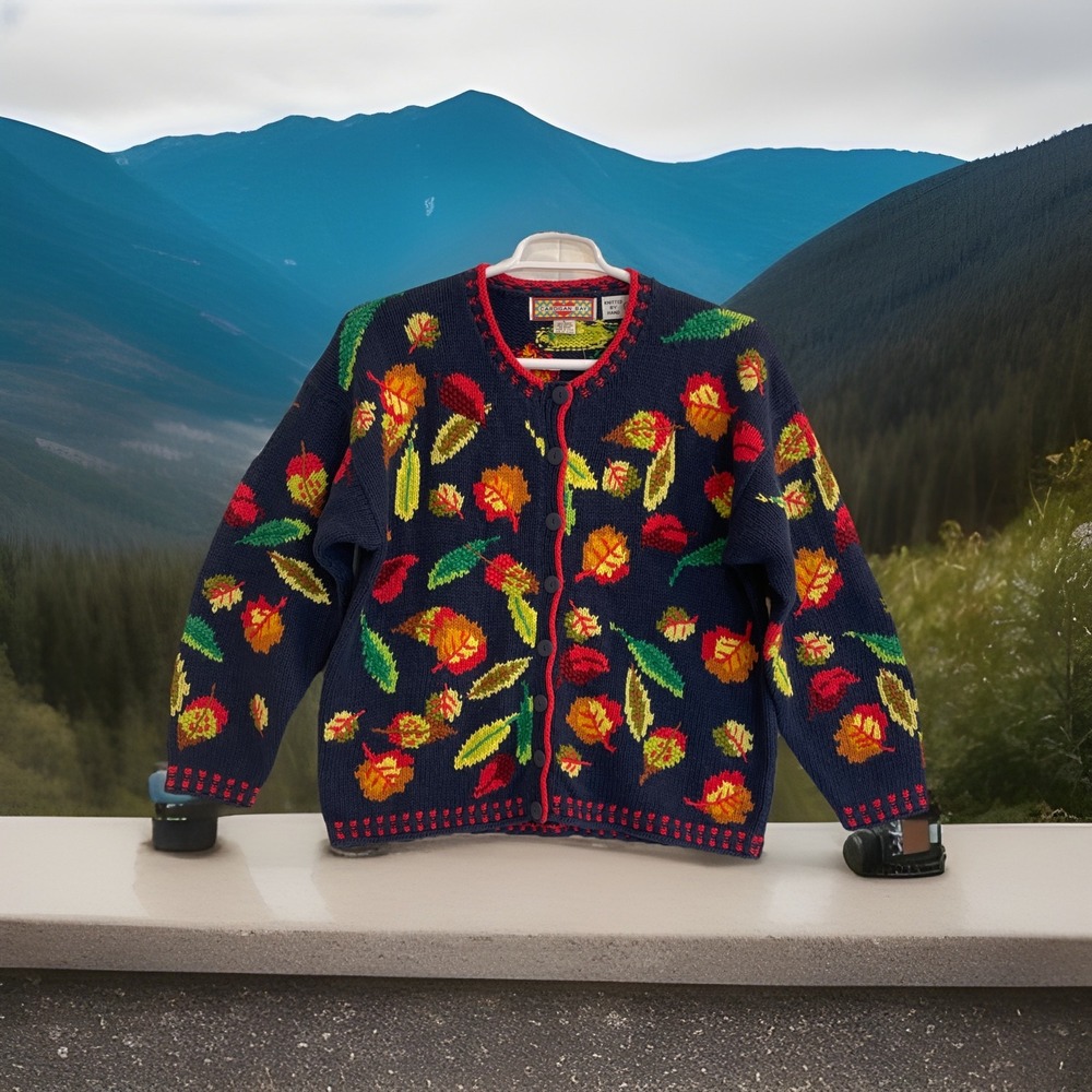 Vtg. Cardigan Bay Women's‎ Hand Knitted Button Up Sweater Size Large Ramie Blend